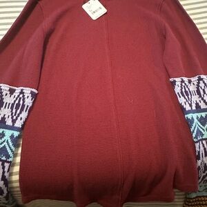 Free People Maroon Cardigan with Geometric Sleeves